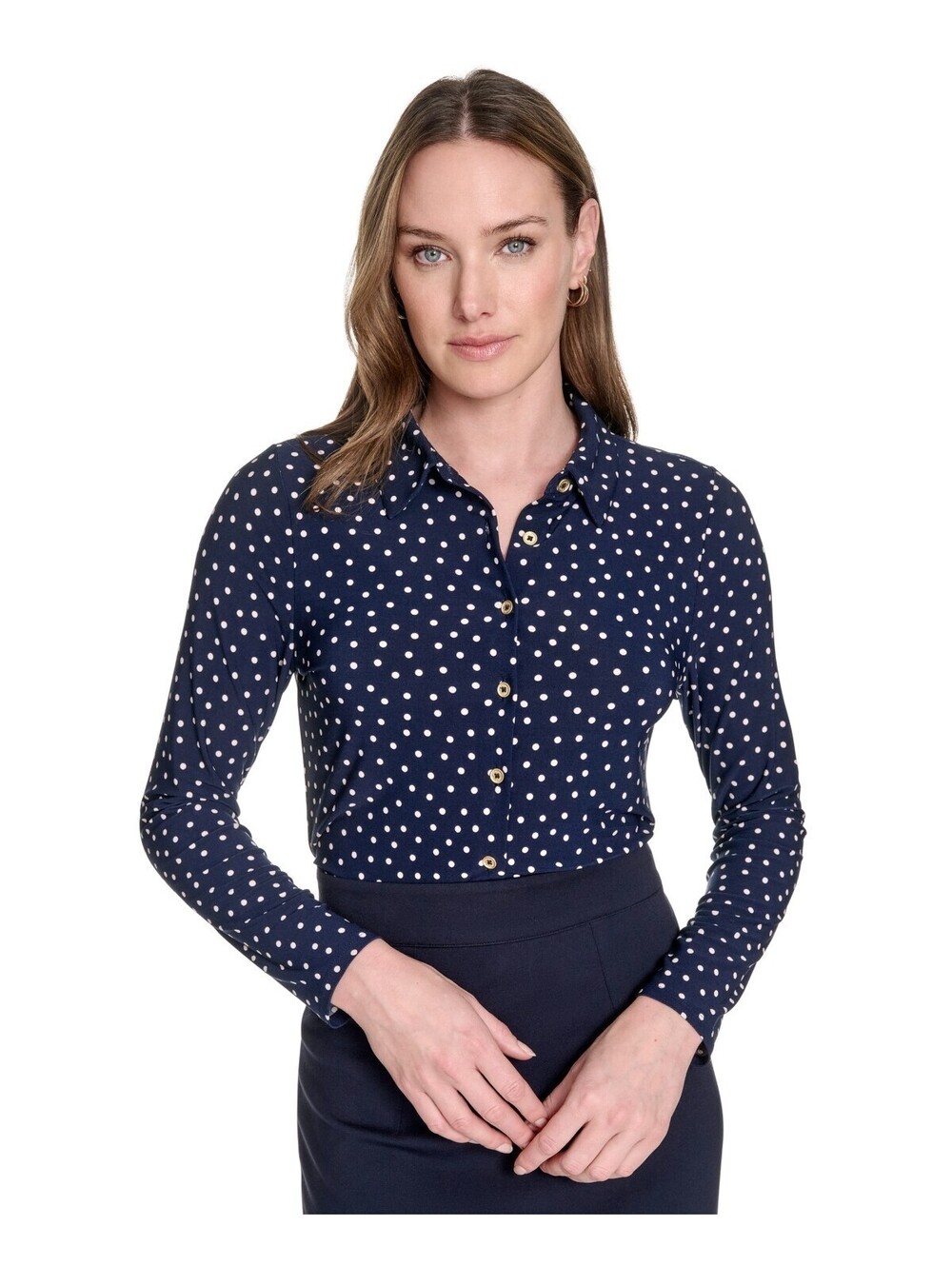 Tommy Hilfiger Womens Dot-Print Long-Sleeve Midnight Powder XL